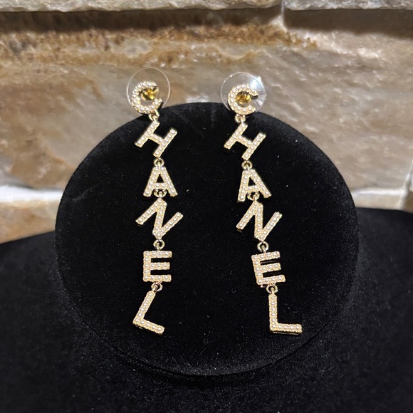Gold Letter CC Drop Earrings - Picture 1 of 4